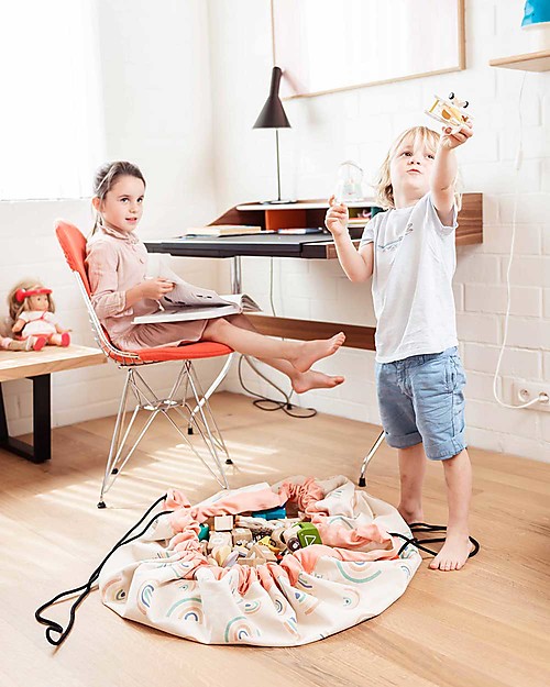 Play&Go Sacco Portagiochi e Tappeto 2 in 1 Original cotone - Arcobaleno Tappeti Porta Gioco