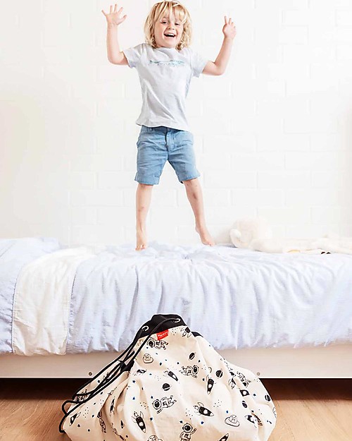 Play&Go Sacco Portagiochi e Tappeto 2 in 1 Original cotone - Spazio - Si Illumina al Buio! Tappeti Porta Gioco