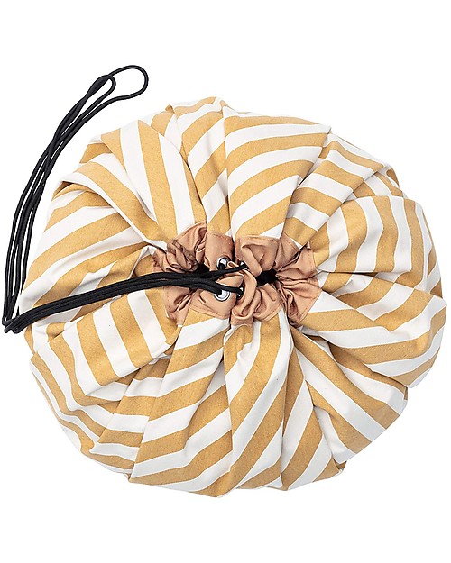 Play&Go Sacco Portagiochi e Tappeto 2 in 1 Original cotone - Strisce senape Tappeti Porta Gioco