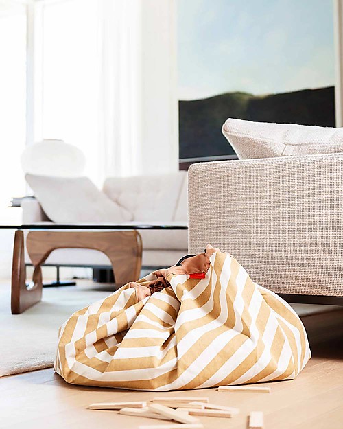 Play&Go Sacco Portagiochi e Tappeto 2 in 1 Original cotone - Strisce senape Tappeti Porta Gioco