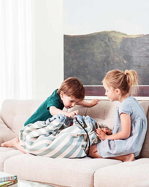 Play&Go Sacco Portagiochi e Tappeto 2 in 1 Original cotone - Strisce verdi Contenitori Porta Giochi