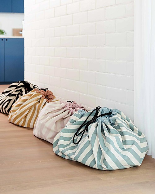 Play&Go Sacco Portagiochi e Tappeto 2 in 1 Original cotone - Strisce verdi Contenitori Porta Giochi