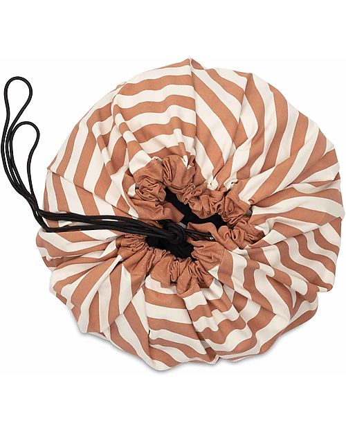 Play&Go Sacco Portagiochi e Tappeto Gioco 2 in 1 Original Cotone - Strisce Marroni Tappeti Porta Gioco