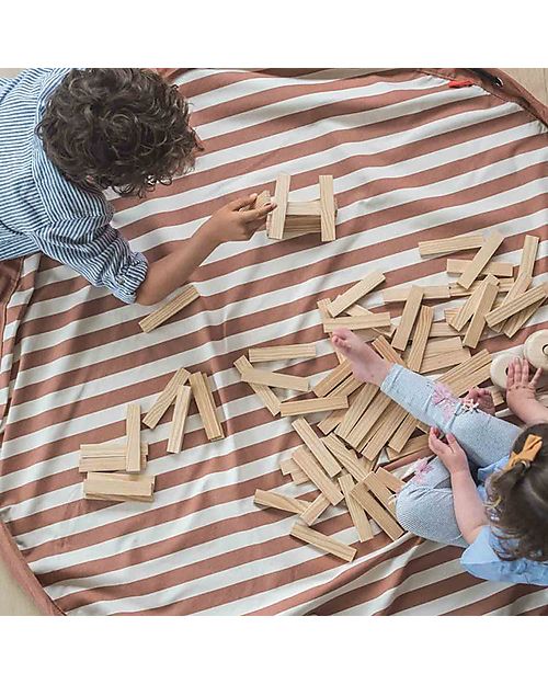 Play&Go Sacco Portagiochi e Tappeto Gioco 2 in 1 Original Cotone - Strisce Marroni Tappeti Porta Gioco