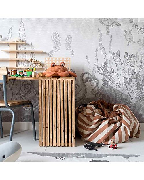 Play&Go Sacco Portagiochi e Tappeto Gioco 2 in 1 Original Cotone - Strisce Marroni Tappeti Porta Gioco