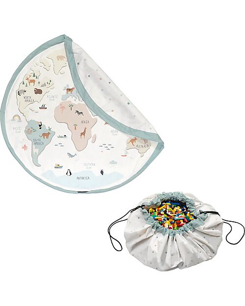 Play&Go Sacco Portagiochi e Tappeto Gioco da Esterno 2 in 1 - Mappamondo Tappeti Porta Gioco