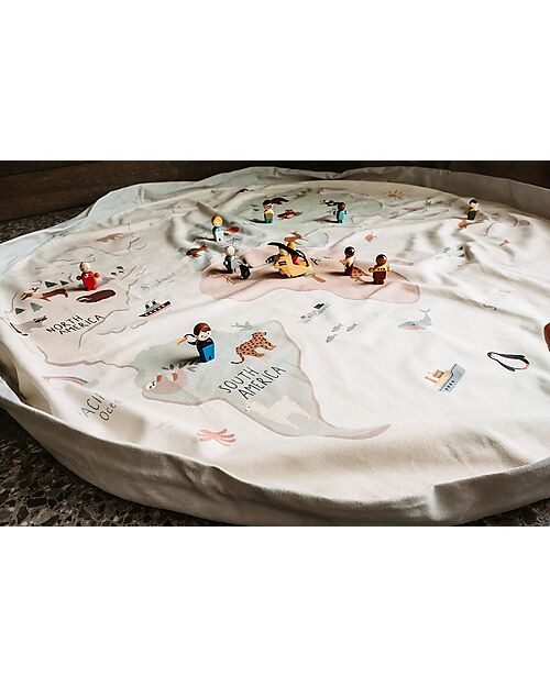 Play&Go Sacco Portagiochi e Tappeto Gioco da Esterno 2 in 1 - Mappamondo Tappeti Porta Gioco