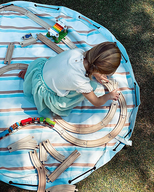 Play&Go Sacco Portagiochi e Tappeto Gioco da Esterno 2 in 1 - Righe Tappeti Porta Gioco