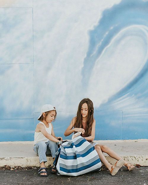 Play&Go Sacco Portagiochi e Tappeto Gioco da Esterno 2 in 1 - Strisce Blu/Verde Tappeti Porta Gioco