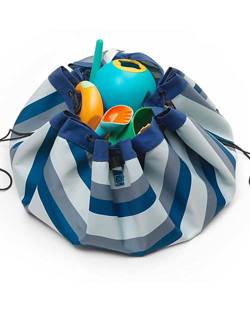 Play&Go Sacco Portagiochi e Tappeto Gioco da Esterno 2 in 1 - Strisce Blu/Verde Tappeti Porta Gioco