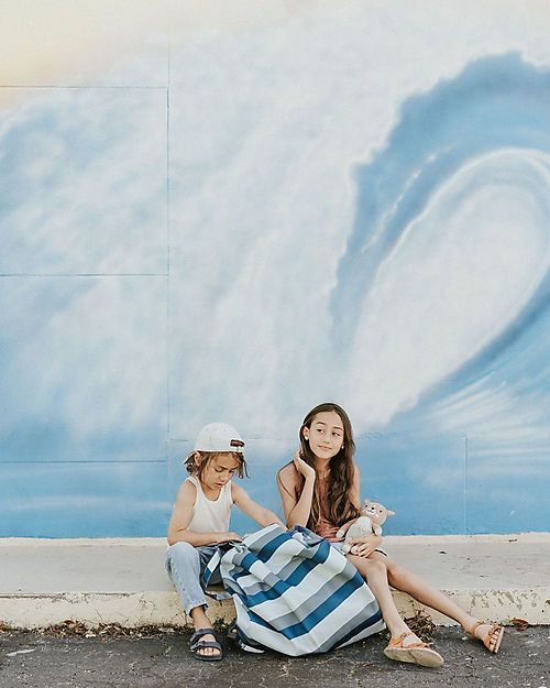 Play&Go Sacco Portagiochi e Tappeto Gioco da Esterno 2 in 1 - Strisce Blu/Verde Tappeti Porta Gioco