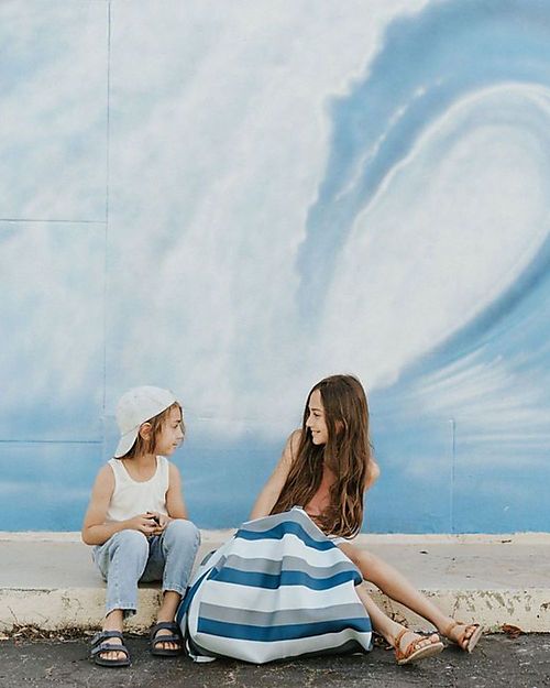 Play&Go Sacco Portagiochi e Tappeto Gioco da Esterno 2 in 1 - Strisce Blu/Verde Tappeti Porta Gioco