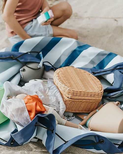 Play&Go Sacco Portagiochi e Tappeto Gioco da Esterno 2 in 1 - Strisce Blu/Verde Tappeti Porta Gioco