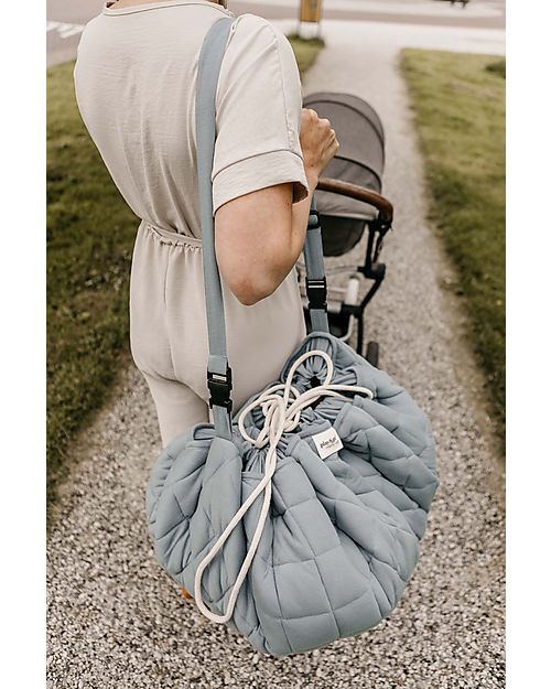 Play&Go Sacco Portagiochi e Tappeto Gioco Imbottito 2 in 1 Original Cotone Biologico - Blu Papavero Tappeti Gioco Imbottiti