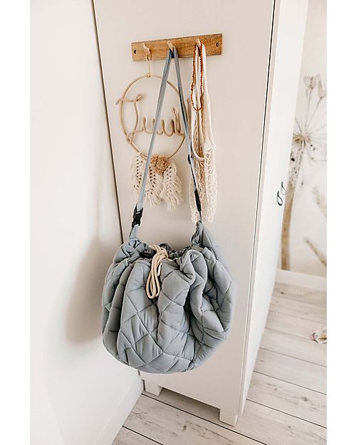 Play&Go Sacco Portagiochi e Tappeto Gioco Imbottito 2 in 1 Original Cotone Biologico - Blu Papavero Tappeti Gioco Imbottiti