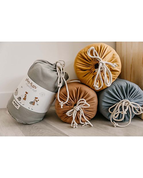 Play&Go Sacco Portagiochi e Tappeto Gioco Imbottito 2 in 1 Original Cotone Biologico - Blu Papavero Tappeti Gioco Imbottiti