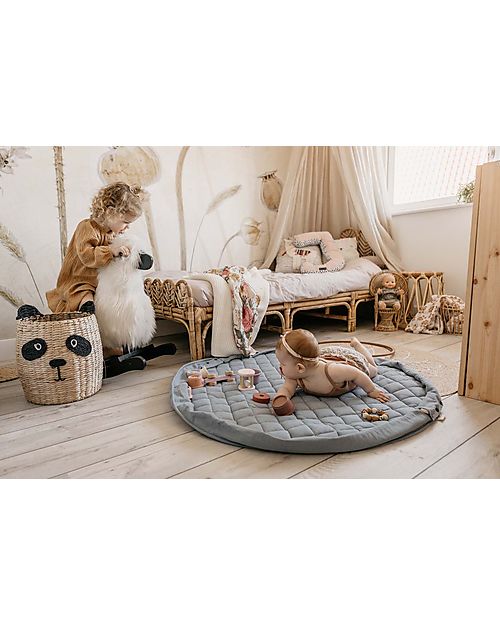 Play&Go Sacco Portagiochi e Tappeto Gioco Imbottito 2 in 1 Original Cotone Biologico - Blu Papavero Tappeti Porta Gioco