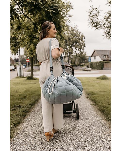 Play&Go Sacco Portagiochi e Tappeto Gioco Imbottito 2 in 1 Original Cotone Biologico - Blu Papavero Tappeti Porta Gioco