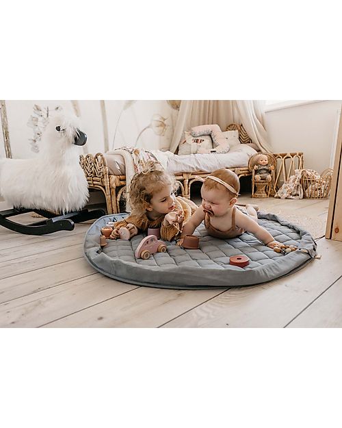 Play&Go Sacco Portagiochi e Tappeto Gioco Imbottito 2 in 1 Original Cotone Biologico - Blu Papavero Tappeti Porta Gioco