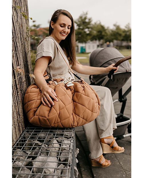 Play&Go Sacco Portagiochi e Tappeto Gioco Imbottito 2 in 1 Soft Cotone Biologico - Marrone Aranciato Tappeti Porta Gioco