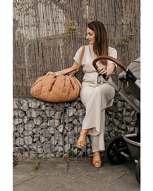 Play&Go Sacco Portagiochi e Tappeto Gioco Imbottito 2 in 1 Soft Cotone Biologico - Marrone Aranciato Tappeti Porta Gioco