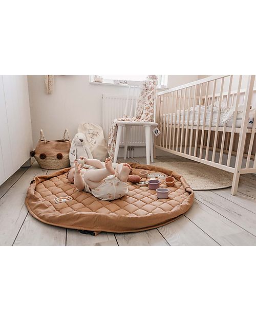 Play&Go Sacco Portagiochi e Tappeto Gioco Imbottito 2 in 1 Soft Cotone Biologico - Marrone Aranciato Tappeti Porta Gioco