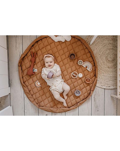 Play&Go Sacco Portagiochi e Tappeto Gioco Imbottito 2 in 1 Soft Cotone Biologico - Marrone Aranciato Tappeti Porta Gioco