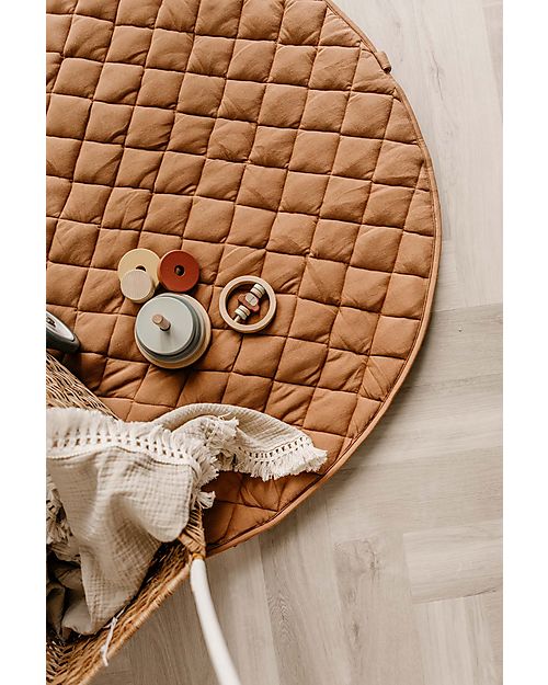 Play&Go Sacco Portagiochi e Tappeto Gioco Imbottito 2 in 1 Soft Cotone Biologico - Marrone Aranciato Tappeti Porta Gioco