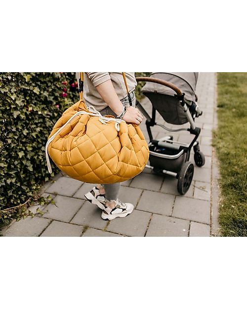 Play&Go Sacco Portagiochi e Tappeto Gioco Imbottito 2 in 1 Soft Cotone Biologico - Mostarda Tappeti Gioco Imbottiti