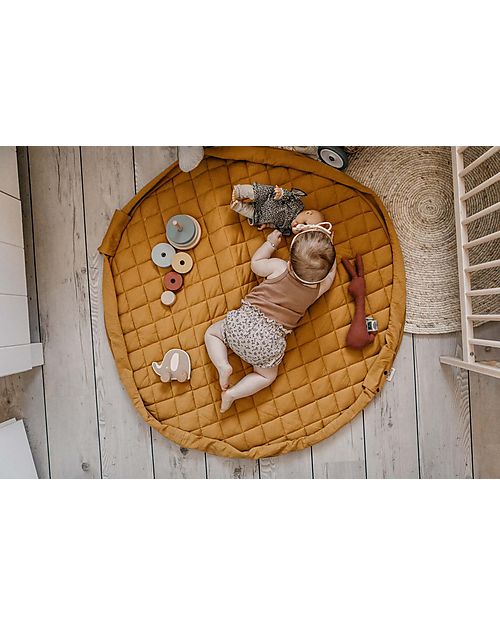 Play&Go Sacco Portagiochi e Tappeto Gioco Imbottito 2 in 1 Soft Cotone Biologico - Mostarda Tappeti Gioco Imbottiti