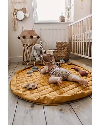 Play&Go Sacco Portagiochi e Tappeto Gioco Imbottito 2 in 1 Soft Cotone Biologico - Mostarda Tappeti Gioco Imbottiti