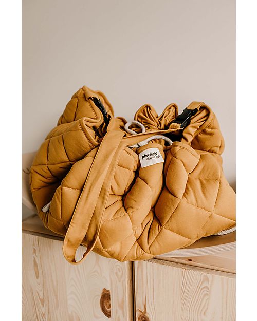 Play&Go Sacco Portagiochi e Tappeto Gioco Imbottito 2 in 1 Soft Cotone Biologico - Mostarda Tappeti Porta Gioco