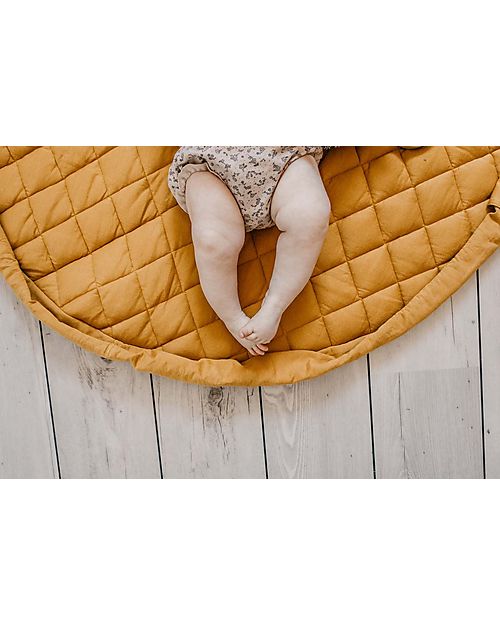 Play&Go Sacco Portagiochi e Tappeto Gioco Imbottito 2 in 1 Soft Cotone Biologico - Mostarda Tappeti Porta Gioco