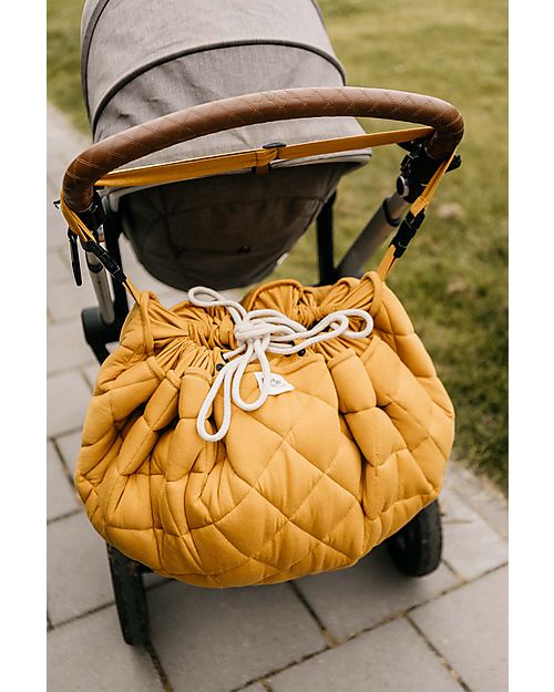 Play&Go Sacco Portagiochi e Tappeto Gioco Imbottito 2 in 1 Soft Cotone Biologico - Mostarda Tappeti Porta Gioco