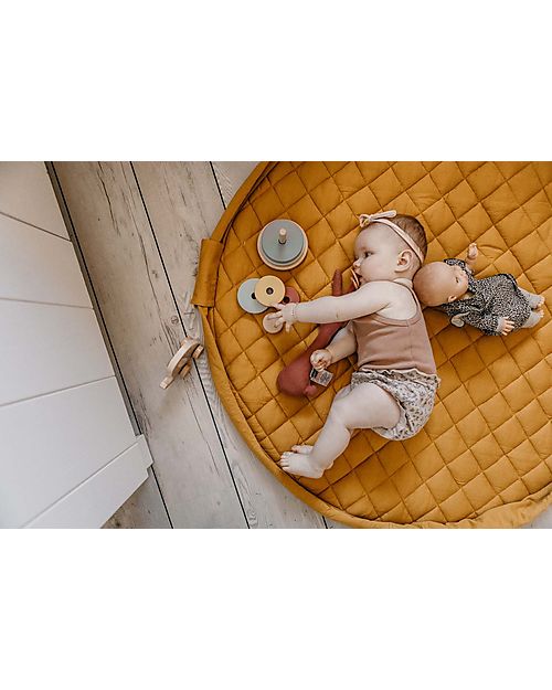Play&Go Sacco Portagiochi e Tappeto Gioco Imbottito 2 in 1 Soft Cotone Biologico - Mostarda Tappeti Porta Gioco