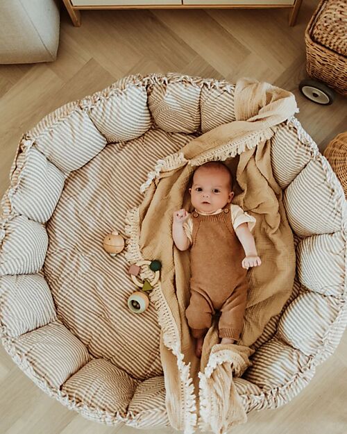 Play&Go Tappetino da Gioco 3 in 1 - a Righe Blu - 100% Cotone Biologico Tappeti Gioco Imbottiti