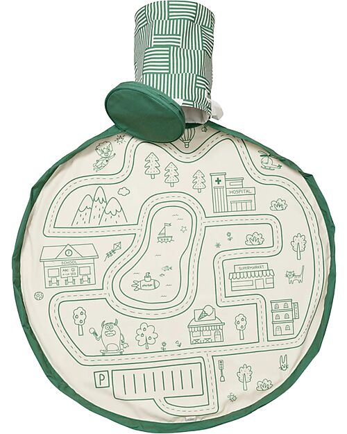 Play&Go Tappeto Gioco da Esterno e Cestino Portagiochi 2 in 1 - Strada Tappeti Porta Gioco