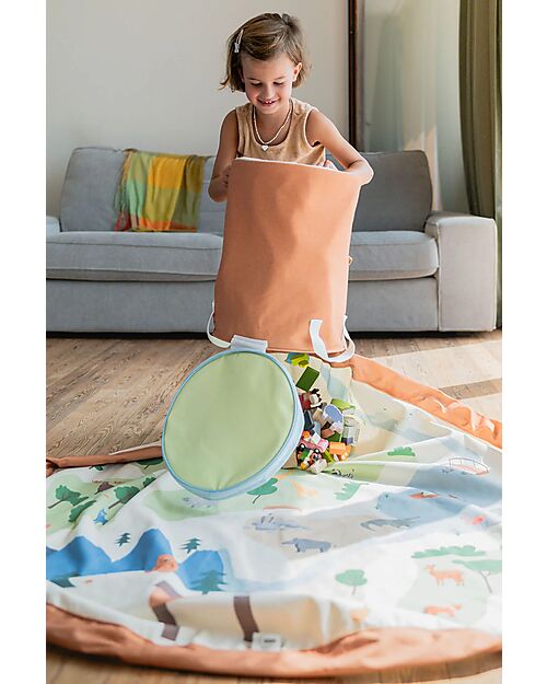 Play&Go Tappeto Gioco da Esterno e Cestino Portagiochi 2 in 1 - Zoo Tappeti Porta Gioco