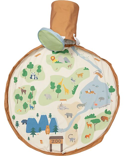 Play&Go Tappeto Gioco da Esterno e Cestino Portagiochi 2 in 1 - Zoo Tappeti Porta Gioco