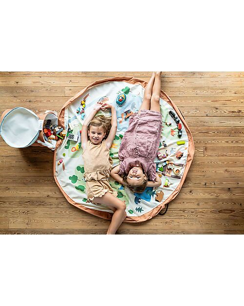 Play&Go Tappeto Gioco da Esterno e Cestino Portagiochi 2 in 1 - Zoo Tappeti Porta Gioco