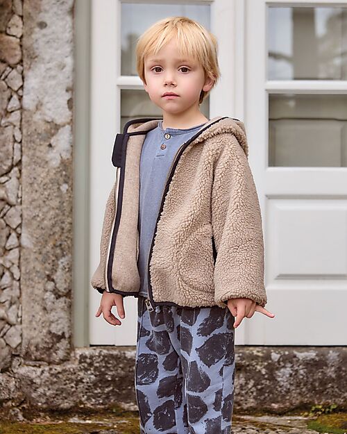 Play Up Giacca in Pile Teddy con Cappuccio e Zip - Beige - Materiale Riciclato Giacche