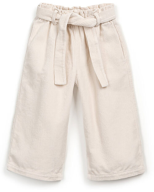 Play Up Pantaloni in Velluto con Cintura in Vita - Crema Pantaloni Lunghi