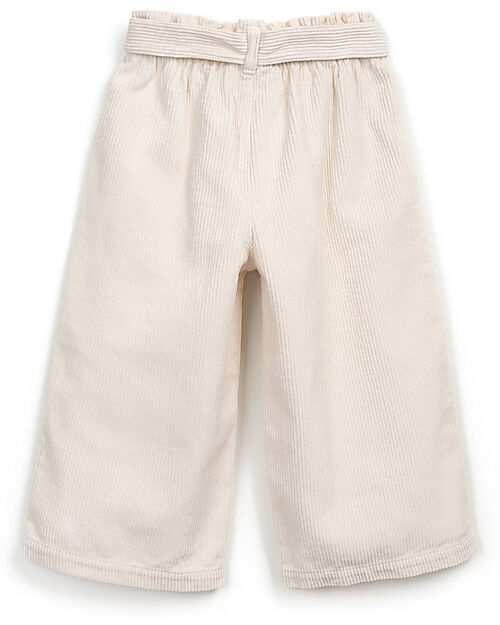 Play Up Pantaloni in Velluto con Cintura in Vita - Crema Pantaloni Lunghi