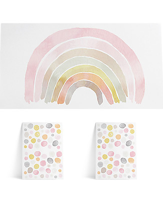 Pop By Gaea Adesivi da Parete in Vinile XL - Arcobaleno e Pois Rosa Adesivi Da Parete