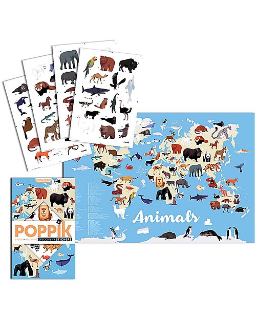 Poppik Poster Scientifico - Animali del Mondo - dai 5 anni Decorazioni da Parete