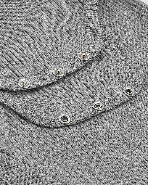 Popupshop Body Maniche Corte a Costine, Grigio Melange - 100% Cotone bio Body Manica Corta