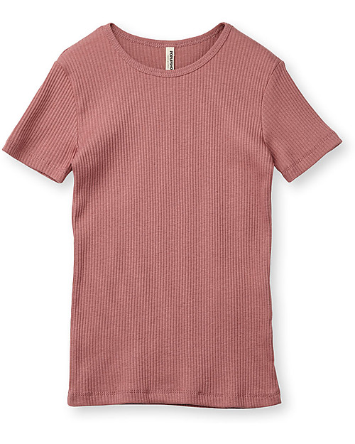 Popupshop Maglia Maniche Corte a Costine, Rosa - 100% Cotone bio T-shirt