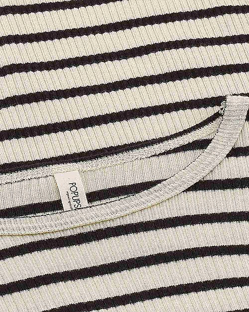 Popupshop Maglia Maniche Lunghe a Costine, Righe Bianche e Blu - 100% Cotone bio Maglie Manica Lunga