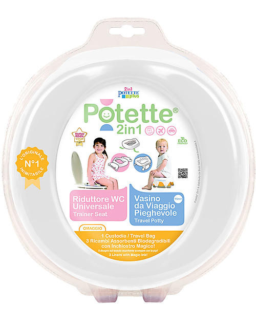Potette 2in1 Potette 2in1 Bianco, Vasino da Viaggio e Riduttore WC - include 3 ricambi Vasini