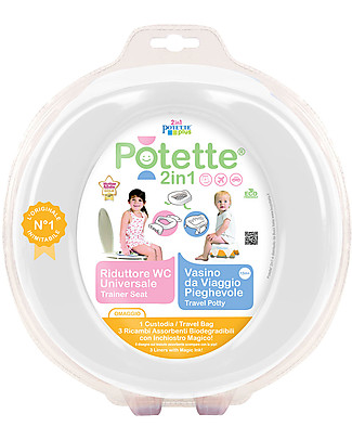 Potette 2in1 Potette 2in1 Bianco, Vasino da Viaggio e Riduttore WC - include 3 ricambi Vasini_